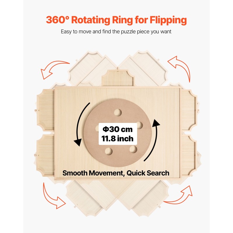Pyörivä mäntypuinen palapelialusta 1000 palalle 74x53cm 5 laatikkoa irrotettavalla kannella
