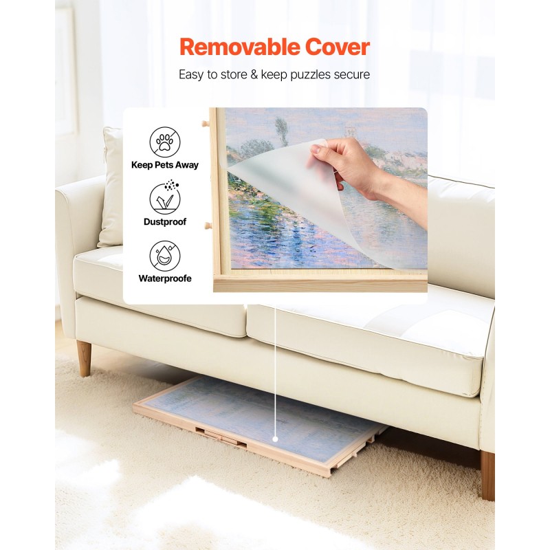 Pyörivä mäntypuinen palapelialusta 1000 palalle 74x53cm 5 laatikkoa irrotettavalla kannella