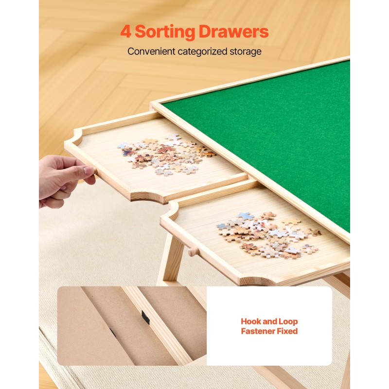 Palapelipöytä mänty 86x63 cm jopa 1500 palaa huopapinta 4 vetolaatikkoa