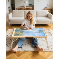 Palapelipöytä mänty 1500 palaa 865x635 mm taitettavat jalat 4 vetolaatikkoa