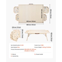 Palapelipöytä mänty 1500 palaa 865x635 mm taitettavat jalat 4 vetolaatikkoa