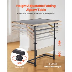 Palapelipöytä mänty 1500 palan 86x63 cm pyörillä säädettävällä korkeudella 4 vetolaatikkoa