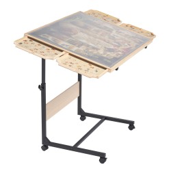 Palapelipöytä mänty 1500 palan 86x63 cm pyörillä säädettävällä korkeudella 4 vetolaatikkoa