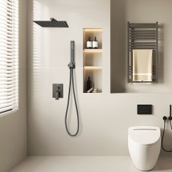 Seinään asennettava metallinen suihkusarja 305 mm neliösuihku ja käsisuihku musta mattapinta