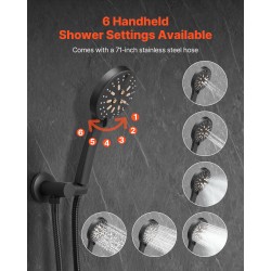 Seinäasennettava mattamusta suihkusarja 12 tuuman pyöreä yläsuihku käsisuihku 1,8 m letkulla messinkiventtiilillä