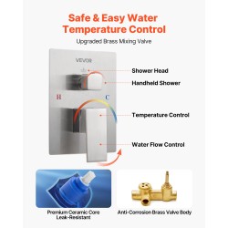 Seinäasenteinen sadesuihkusetti 10-tuumainen neliösuihkupää harjattu nikkeli ja käsisuihku messinkiventtiilillä