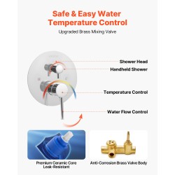 Seinäasennettava suihkujärjestelmä 10 tuuman pyöreällä yläsuihkulla ja käsisuihkulla messinkiventtiilillä kromipinnalla