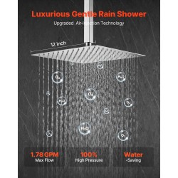 Kattoasennettava sadesuihkusetti 30,5 cm neliösuihkupäällä ja käsisuihkulla messinkiventtiilillä harjatulla nikkelipinnalla