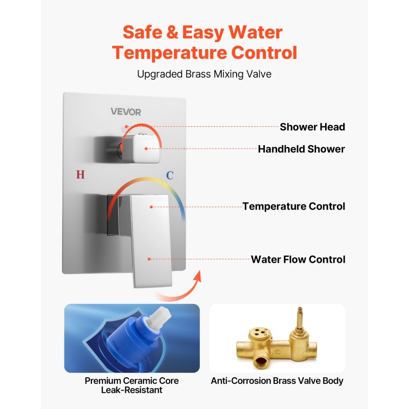 Kattoasennettava sadesuihkusetti 30,5 cm neliösuihkupäällä ja käsisuihkulla messinkiventtiilillä harjatulla nikkelipinnalla