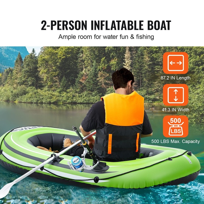 Ilmatäytteinen PVC vene 2 hengelle kalastukseen kantavuus 226,8 kg alumiinisilla airoilla