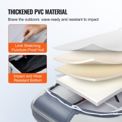 Ilmatäytettävä PVC-muovinen jollavene 4 hengelle meripuisella pohjalla säädettävällä alumiinipenkillä 453 kg kantavuus