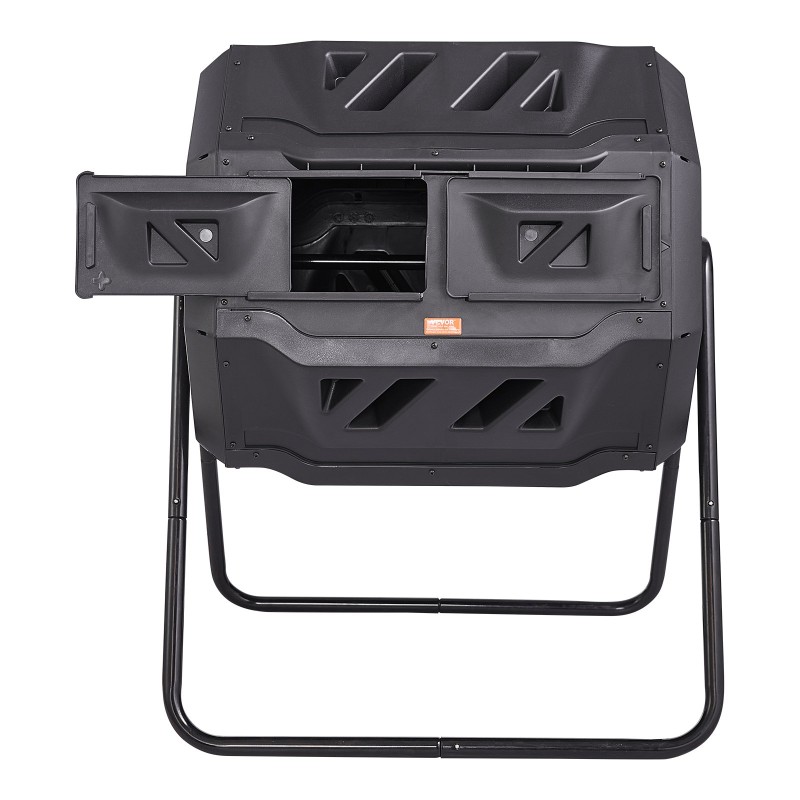 Kaksikammioinen pyörivä kompostori 162,7 litraa BPA-vapaa teräsrunko kaksi liukuovea