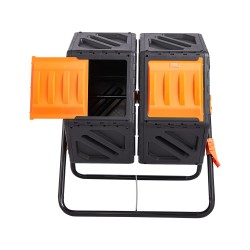 Pyörivä kaksikammioinen 140 litran kompostori teräsrunko BPA-vapaa PP-muovi puutarhaan ja keittiöjätteille