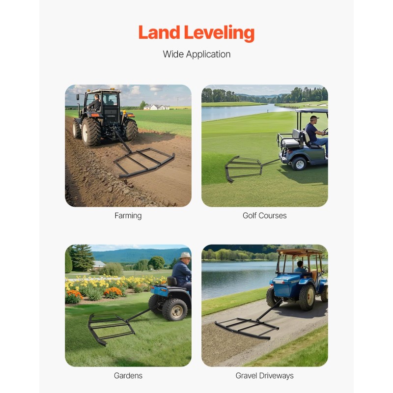 Vedettävä 72 tuuman piikkiäes teräsrunko sorapintojen tasaamiseen tapillisella vetokiinnityksellä