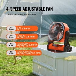 Ladattava pöytätuuletin 20000mAh akku 4 nopeutta LED lyhty 360 asteen