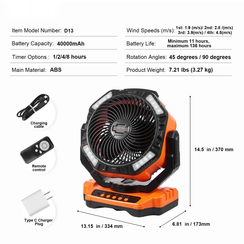 Ladattava pöytätuuletin harjaton kaksoissiivet neljä nopeutta sisäänrakennettu akku automaattinen kääntö LED-valaistus