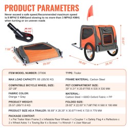 Polkupyörän lemmikkiperäkärry taittuva hiiliteräsrunko kolmenkymmenen kilon kantavuus pikalukitteiset pyörät yleismallinen