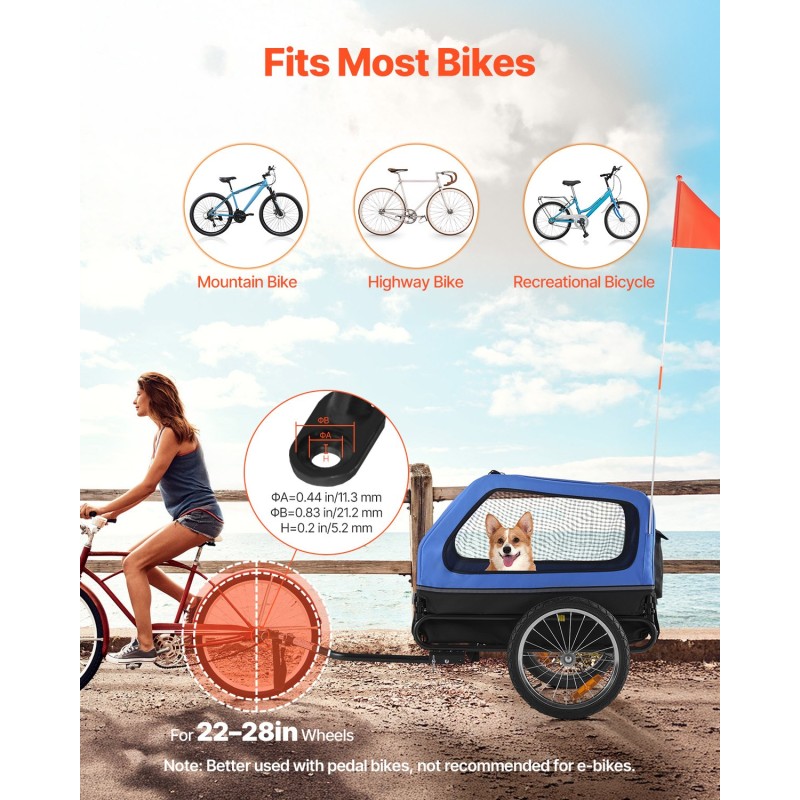 Koirien pyöräkärry taitettava hiiliteräsrunko 40 kg kantavuus turvatalutin 16-tuumaiset pyörät