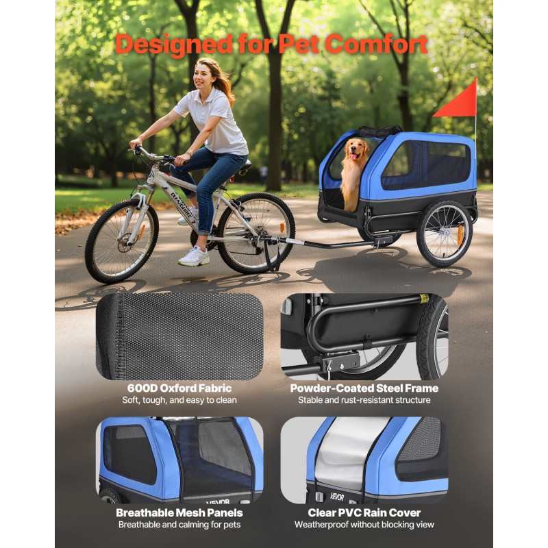 Koirien pyöräkärry taitettava hiiliteräsrunko 40 kg kantavuus turvatalutin 16-tuumaiset pyörät