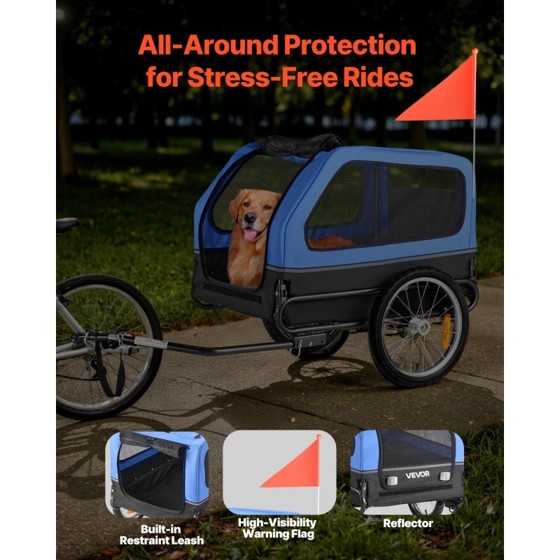 Koirien pyöräkärry taitettava hiiliteräsrunko 40 kg kantavuus turvatalutin 16-tuumaiset pyörät