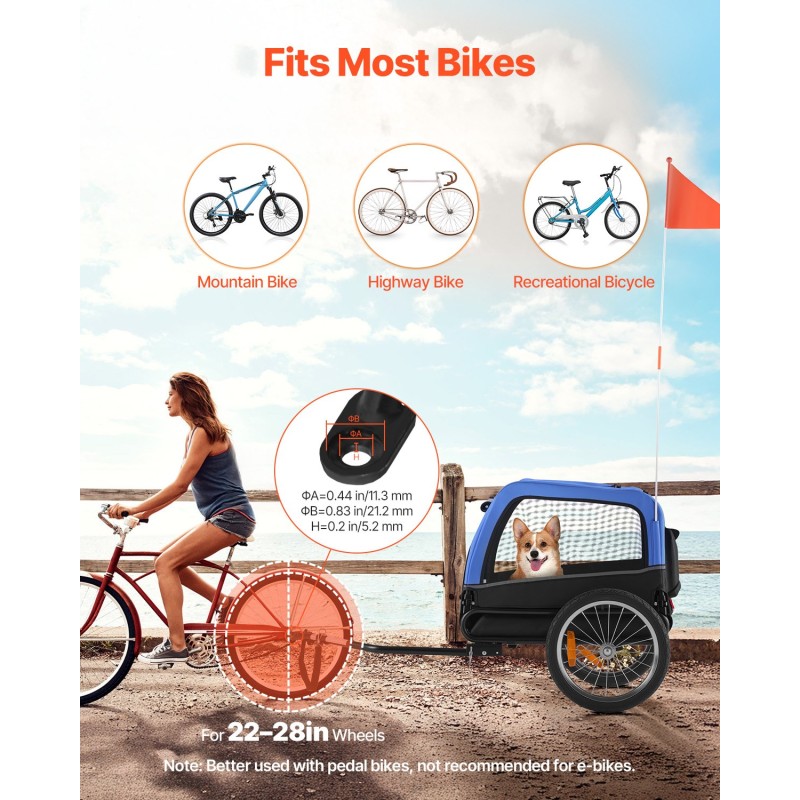 Koiran pyöräkärry hiiliteräsrunko 600D kangas 16-tuumaiset ilmakumirenkaat kantavuus 30 kg