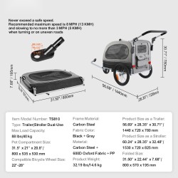 Koiran pyöräkärry hiiliteräsrunko 40 kg kantavuus kaksikäyttöinen taittuva runko pikakiinnitteiset pyörät