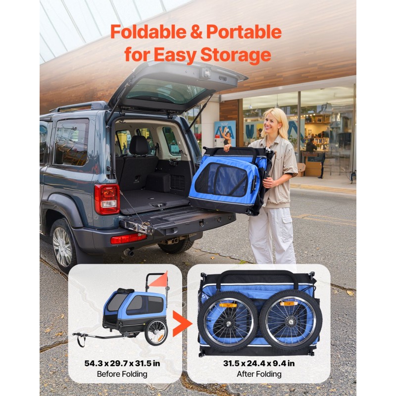 Kaksitoiminen säänkestävä koiran pyöräkärry ja lemmikkiratas hiiliteräsrunko 40 kg