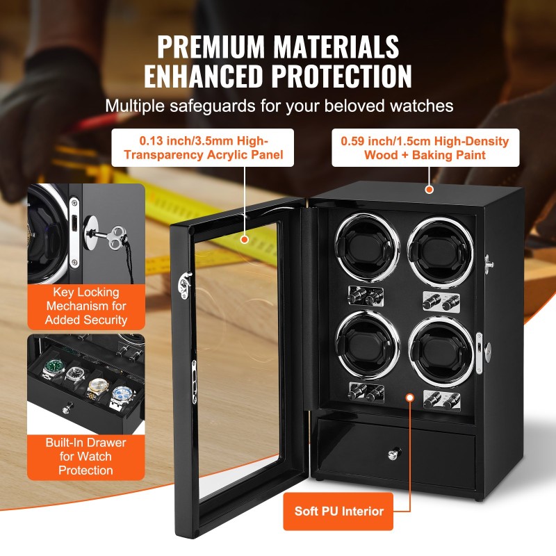 Kellonvetäjä neljälle automaattikellolle korkeatiheyksinen runko akryyliovi neljä japanilaista moottoria