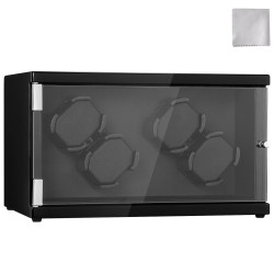 Kellonpyörittäjä neljälle automaattikellolle kahdella japanilaisella moottorilla sininen LED-valaistus akryyliovi musta