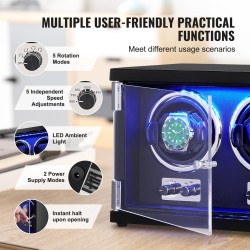Kellonpyörittäjä kahdelle automaattikellolle kahdella japanilaisella moottorilla sininen ledi polyuretaaninen sisustus