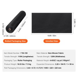 Ei-kudottu geotekstiilikangas 1 x 50 m 150 g/m² rikkaruohosuoja ajoteille ja puutarhaan