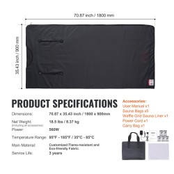 Infrapunasaunapeitto kotikäyttöön hiilikuituelementit säädettävä lämpötila 35 85 C ajastin 1 60 minuuttia käsiaukot