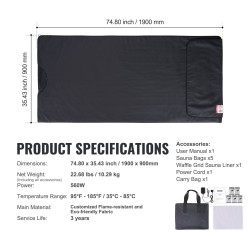 Kaukoinfrapunasaunapeitto PU saunapussilla ja puuvillavuorella hiilikuitulämmityksellä jade ja germaanikivillä 1900x900mm