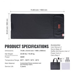 Kaukoinfrapunasaunapeitto PU-saunapussilla ja puuvillavuorella hiilikuitulämmityksellä jade- ja germaanikivillä 1900x900mm