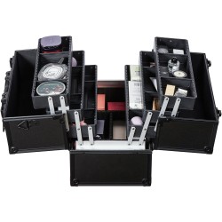 Suurikokoinen meikkilaukku kuusitasoinen alumiinirunkoinen matkakäyttöön säädettävillä välilevyillä