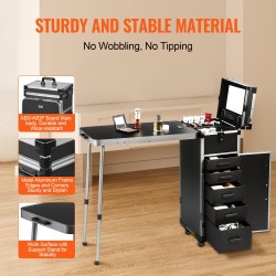 Meikkilaukku alumiinirungolla ja kovakuorella suuri säilytystila työtaso tukijaloilla kääntyvät pyörät