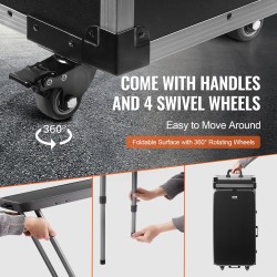 Meikkilaukku alumiinirungolla ja kovakuorella suuri säilytystila työtaso tukijaloilla kääntyvät pyörät