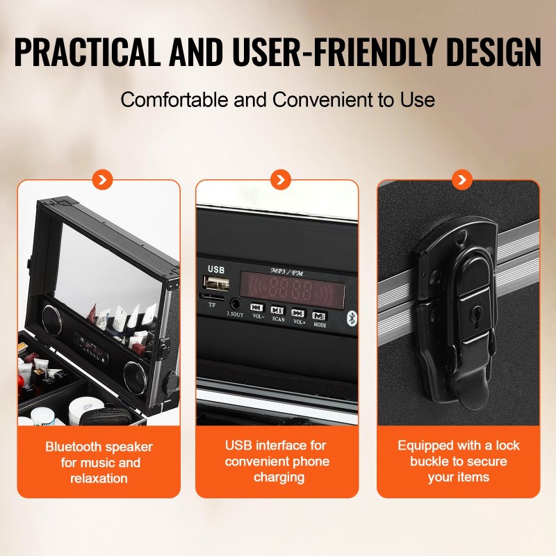 Meikkilaukku alumiinirungolla ja kovakuorella suuri säilytystila työtaso tukijaloilla kääntyvät pyörät