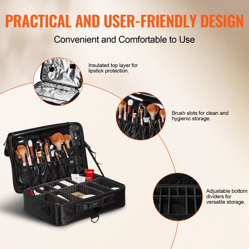 Meikkilaukku suuri kolmiosainen oxfordkankaasta vesitiivis kädensijalla ja olkahihnalla