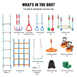 Ninja-rata lapsille ulkokäyttöön 2x15,24m säänkestävät slackline-liinat 12 estettä 226,8kg