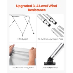 Bimini-katos veneeseen 3 kaarta 600D polyesterikangas alumiiniseosrunko vaaleanharmaa säilytyspussi mukana