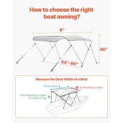3-kaarinen bimini-katos veneeseen 600D polyesteri alumiinirunko vaaleanharmaa