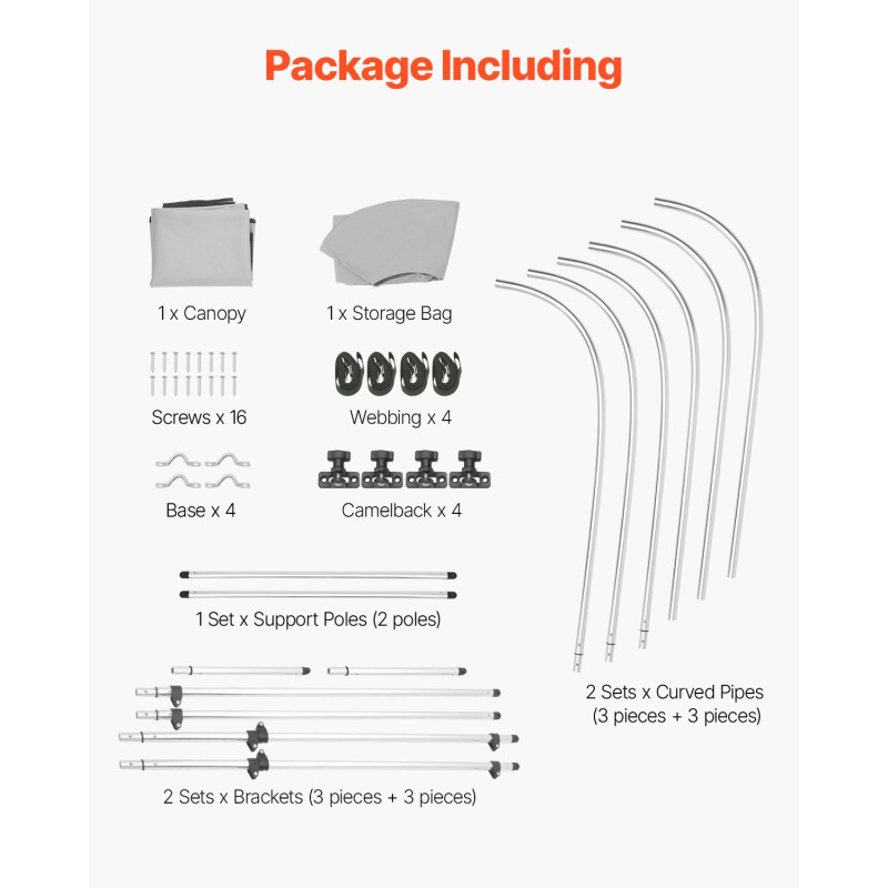 3-kaarinen bimini-katos veneeseen 600D polyesteri alumiinirunko vaaleanharmaa