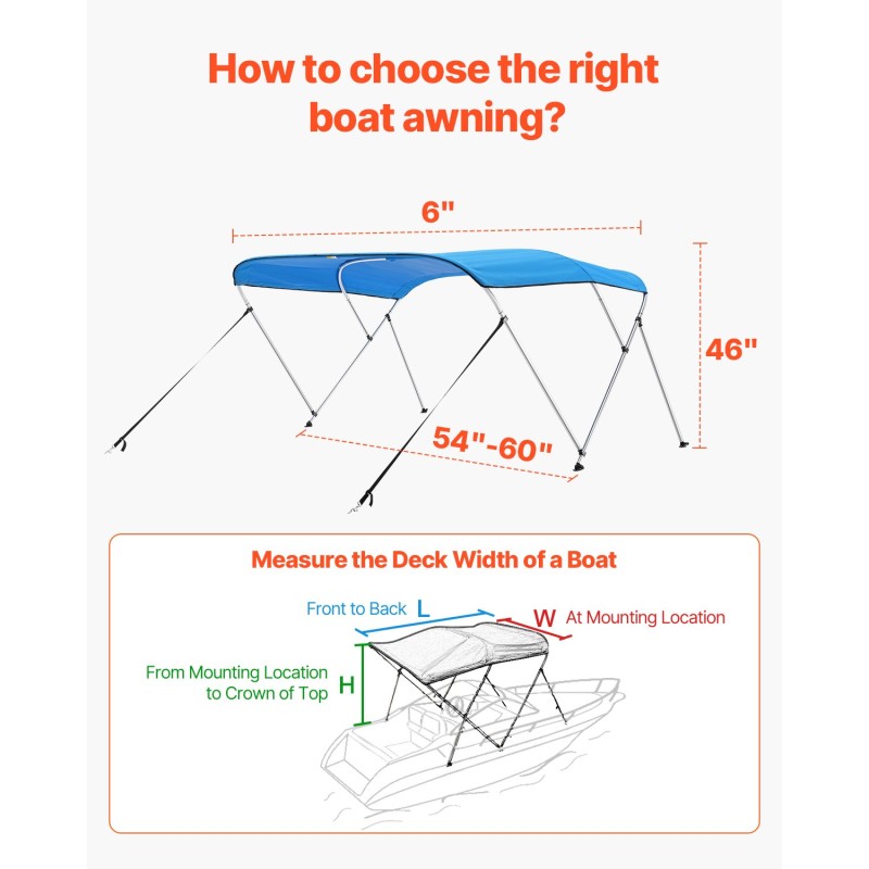 Venebimini 3-kaarainen 600D polyesterikangas alumiiniseosrunko 6 jalkaa pitkä 54–60 tuumaa leveä