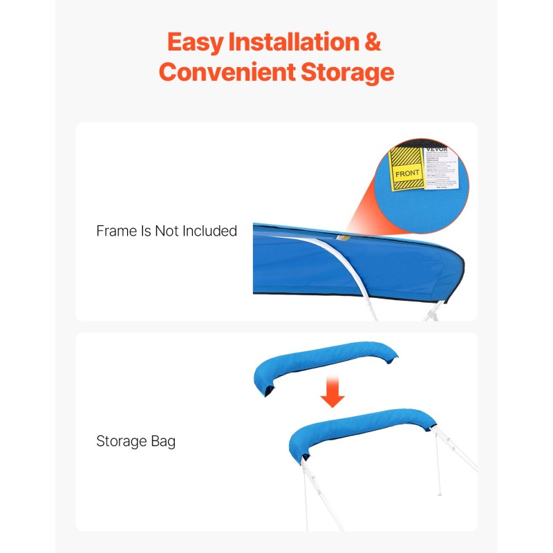 Bimini-kangas 4-kaariselle rungolle 600D polyesteri 96 tuumaa x 97–103 tuumaa sininen