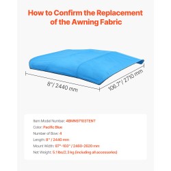 Bimini-kangas 4-kaariselle rungolle 600D polyesteri 96 tuumaa x 97–103 tuumaa sininen