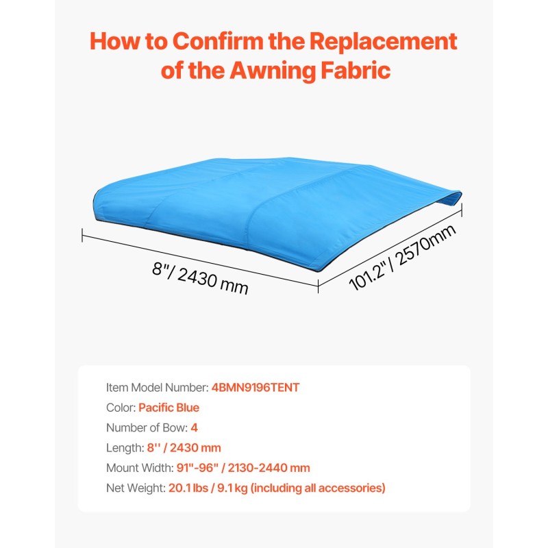 4-kaarinen bimini-katospäällinen 600D polyesterikangas veneelle pacificsininen säilytyslaukulla