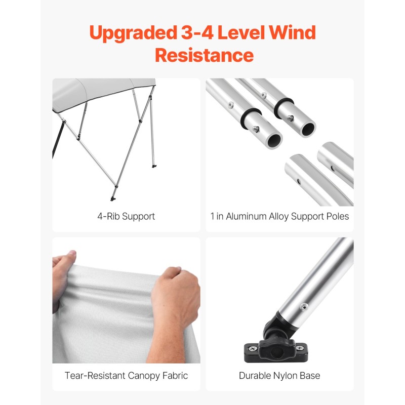 Veneen bimini-kuomu 4-kaarinen 600D polyesterikangas alumiiniseosrunko säilytyspussilla