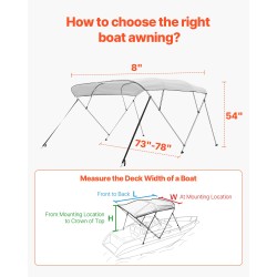 Veneen bimini-kuomu 4-kaarinen 600D polyesterikangas alumiiniseosrunko säilytyspussilla