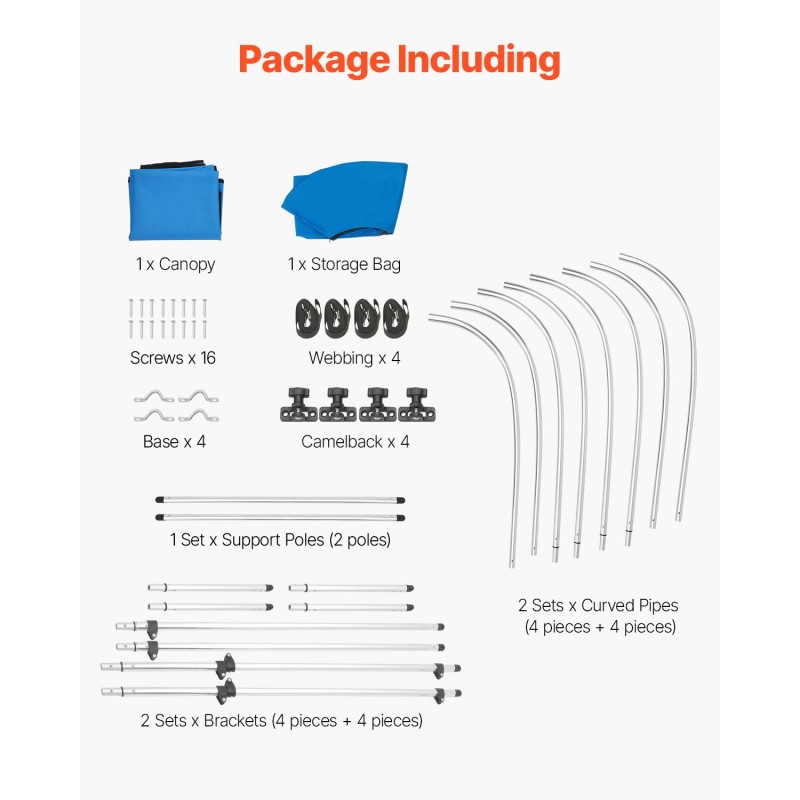 Bimini-katto veneeseen 4-kaarinen 600D polyesterikangas alumiiniseosrunko tyynenmeren sininen